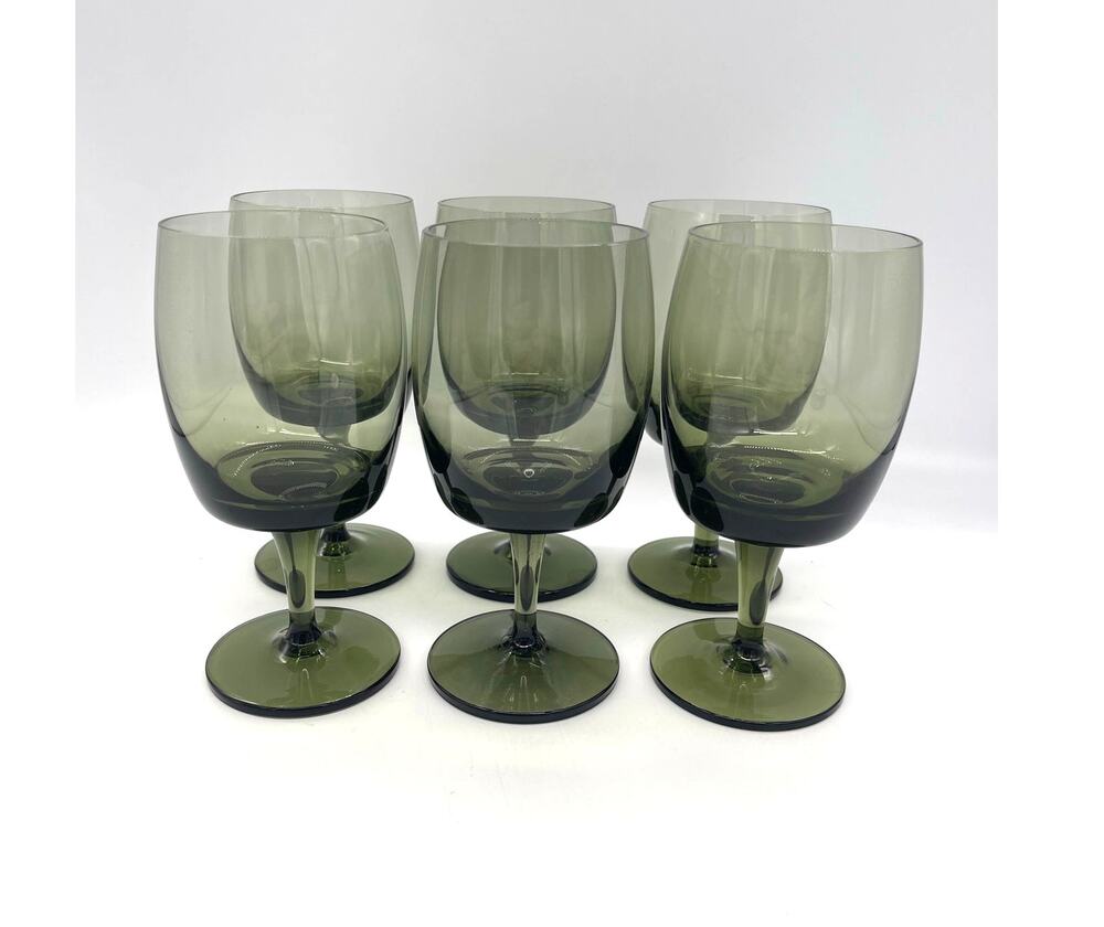 Vintage MCM Gorham Reizart Set of 6 Green Spring Crystal Wine Goblets 6.25"